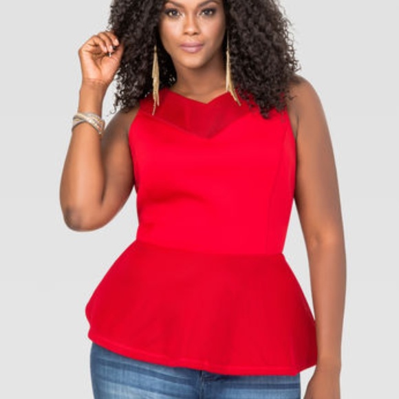 Ashley Stewart Tops - Ashley Stewart Red Mesh Neoprene Peplum Top
